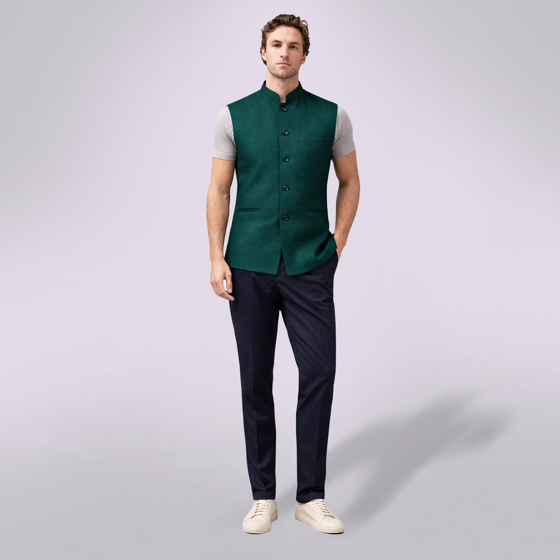 Pine Nocturne - Graph Check Mandarin Vest